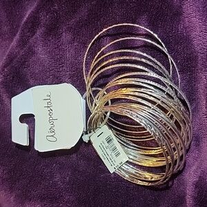 Silver tone bangle bracelets set